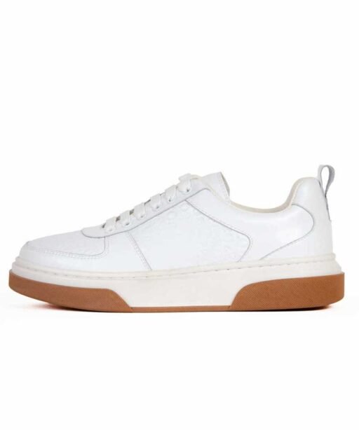 hugo boss leather lace-up trainers / white